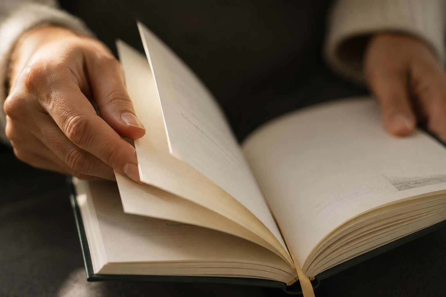 Zwei Hände blättern durch ein gedrucktes Sorelia-Buch